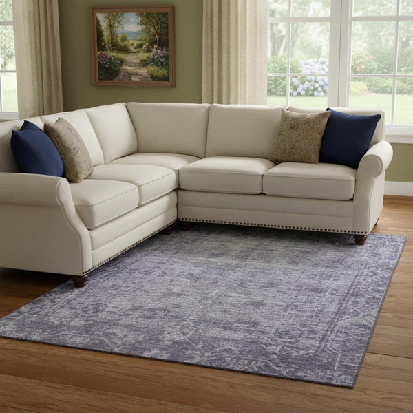HomeRoots 8' Purple and Silver Oriental Area Rug - Washable, Stain Resistant, UV Protected, and Stylish Decor! 691966