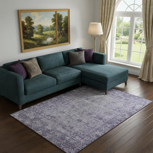 HomeRoots 9' X 12' Purple & Silver Washable Oriental Area Rug - UV Protected, Stain Resistant for Family Homes 691967