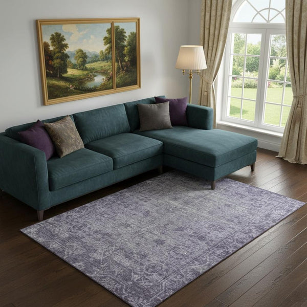 HomeRoots 9' X 12' Purple & Silver Washable Oriental Area Rug - UV Protected, Stain Resistant for Family Homes 691967