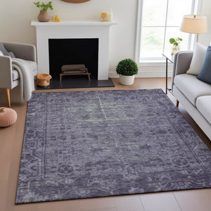 HomeRoots 9' X 12' Purple & Silver Washable Oriental Area Rug - UV Protected, Stain Resistant for Family Homes 691967