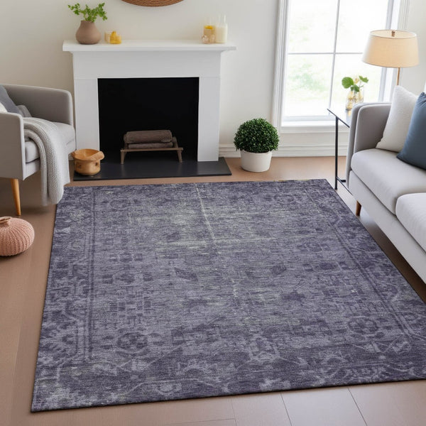 HomeRoots 9' X 12' Purple & Silver Washable Oriental Area Rug - UV Protected, Stain Resistant for Family Homes 691967