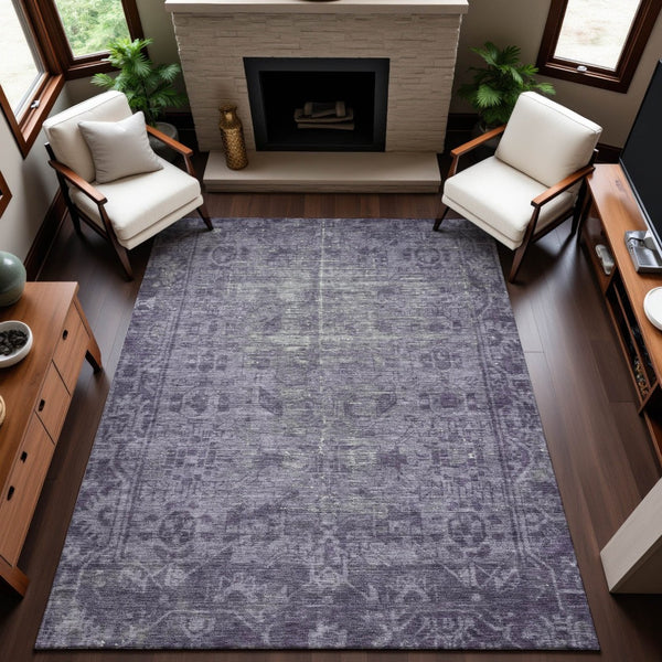 HomeRoots 9' X 12' Purple & Silver Washable Oriental Area Rug - UV Protected, Stain Resistant for Family Homes 691967