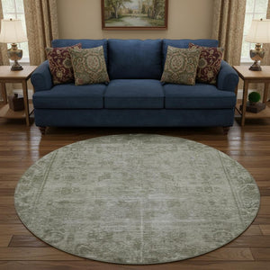 HomeRoots 8' X 8' Taupe and Beige Oriental Round Rug - Stylish, Washable, UV-Protected for Family Living Spaces 691971