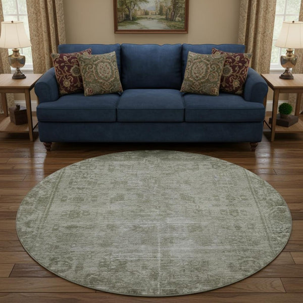 HomeRoots 8' X 8' Taupe and Beige Oriental Round Rug - Stylish, Washable, UV-Protected for Family Living Spaces 691971