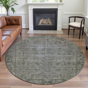 HomeRoots 8' X 8' Taupe and Beige Oriental Round Rug - Stylish, Washable, UV-Protected for Family Living Spaces 691971