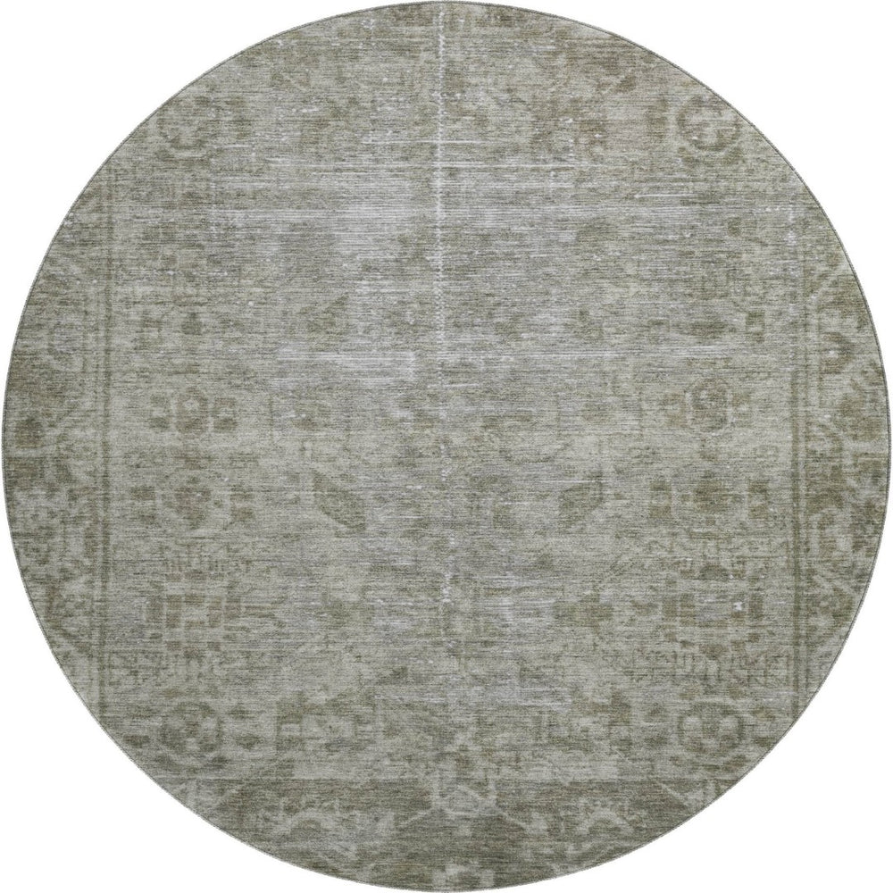 HomeRoots 8' X 8' Taupe and Beige Oriental Round Rug - Stylish, Washable, UV-Protected for Family Living Spaces 691971