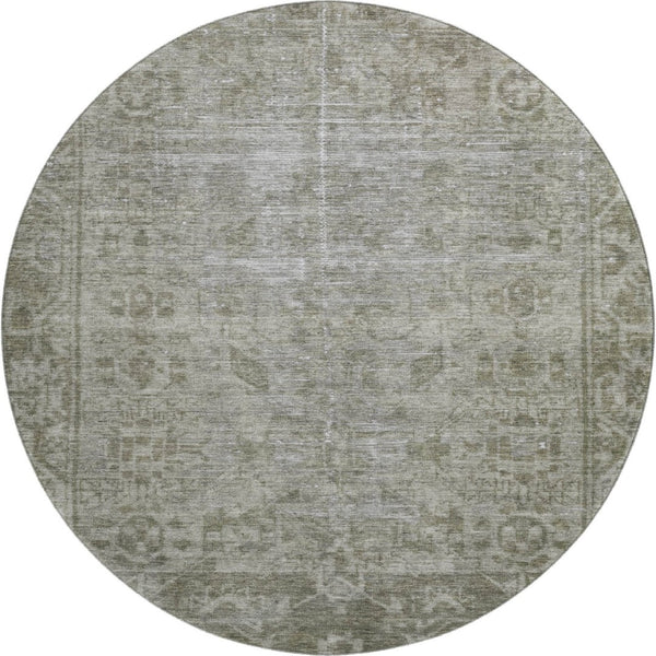 HomeRoots 8' X 8' Taupe and Beige Oriental Round Rug - Stylish, Washable, UV-Protected for Family Living Spaces 691971