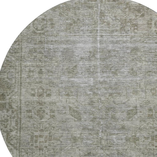 HomeRoots 8' X 8' Taupe and Beige Oriental Round Rug - Stylish, Washable, UV-Protected for Family Living Spaces 691971