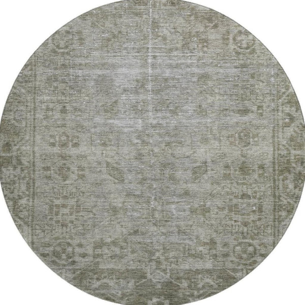 HomeRoots 8' X 8' Taupe and Beige Oriental Round Rug - Stylish, Washable, UV-Protected for Family Living Spaces 691971