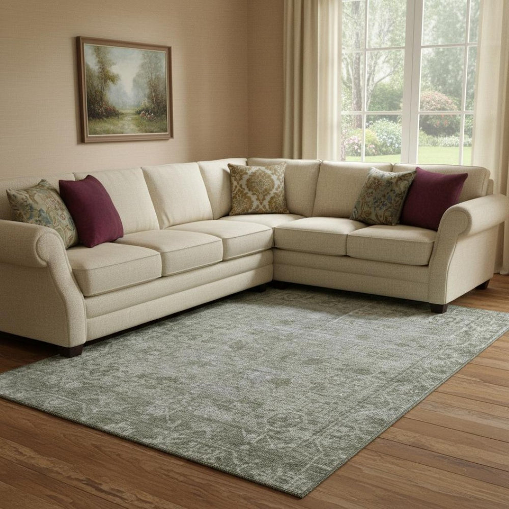 HomeRoots 8' Elegant Taupe and Beige Washable Oriental Area Rug with UV Protection for High-Traffic Homes 691972