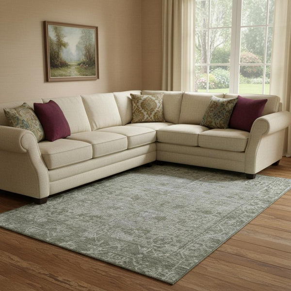 HomeRoots 8' Elegant Taupe and Beige Washable Oriental Area Rug with UV Protection for High-Traffic Homes 691972