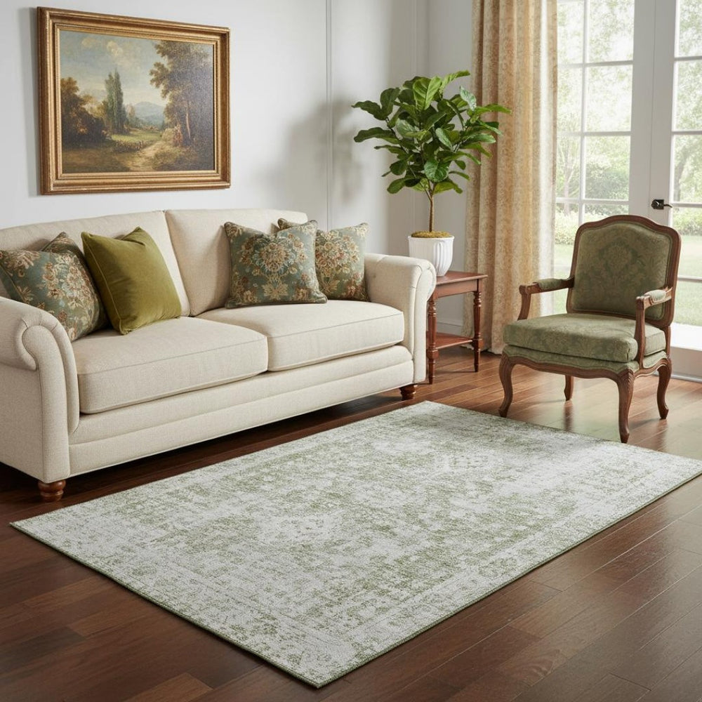 HomeRoots 5' X 8' Artichoke Green & Ivory Oriental Area Rug - Washable, Stain-Resistant, UV Protected Elegance 691976