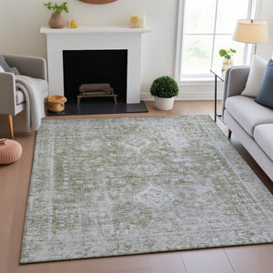 HomeRoots 5' X 8' Artichoke Green & Ivory Oriental Area Rug - Washable, Stain-Resistant, UV Protected Elegance 691976