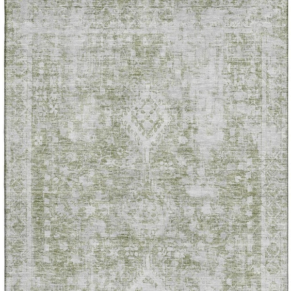 HomeRoots 5' X 8' Artichoke Green & Ivory Oriental Area Rug - Washable, Stain-Resistant, UV Protected Elegance 691976