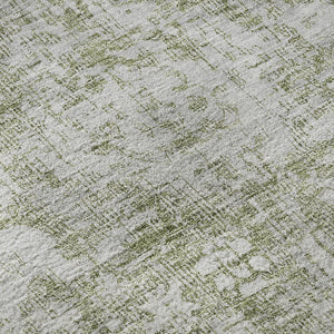 HomeRoots 8' X 8' Artichoke Green & Ivory Washable Round Rug - UV Protected, Elegant, Durable & Easy Care 691977