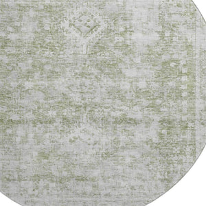 HomeRoots 8' X 8' Artichoke Green & Ivory Washable Round Rug - UV Protected, Elegant, Durable & Easy Care 691977
