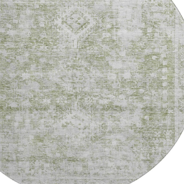 HomeRoots 8' X 8' Artichoke Green & Ivory Washable Round Rug - UV Protected, Elegant, Durable & Easy Care 691977