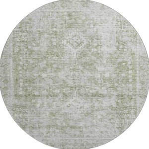 HomeRoots 8' X 8' Artichoke Green & Ivory Washable Round Rug - UV Protected, Elegant, Durable & Easy Care 691977