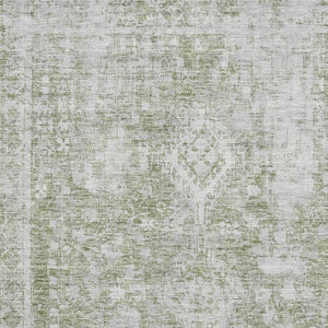 HomeRoots 8' Artichoke Green & Ivory Oriental Rug - UV Protected, Washable, Family-Friendly Design for Any Room 691978
