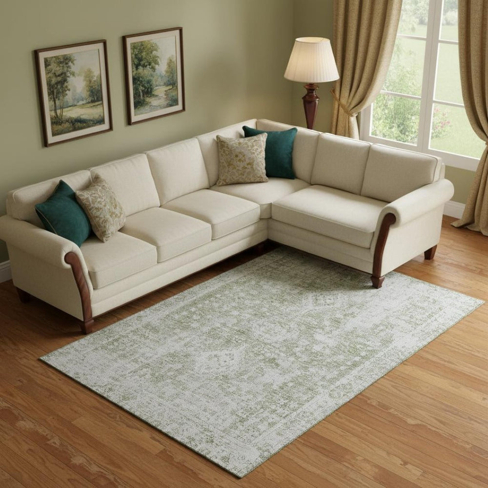 HomeRoots 9' X 12' Artichoke Green & Ivory Oriental Washable Rug with UV Protection for High-Traffic Homes 691979