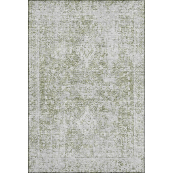 HomeRoots 9' X 12' Artichoke Green & Ivory Oriental Washable Rug with UV Protection for High-Traffic Homes 691979