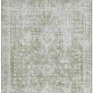 HomeRoots 9' X 12' Artichoke Green & Ivory Oriental Washable Rug with UV Protection for High-Traffic Homes 691979