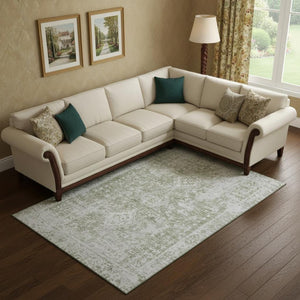 HomeRoots 10' Artichoke Green & Ivory Oriental Area Rug - Washable, UV Protected, Stain-Resistant Elegance! 691980