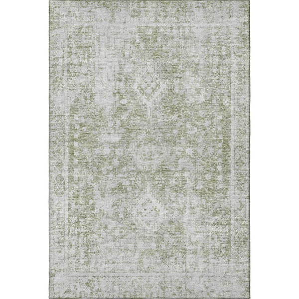 HomeRoots 10' Artichoke Green & Ivory Oriental Area Rug - Washable, UV Protected, Stain-Resistant Elegance! 691980