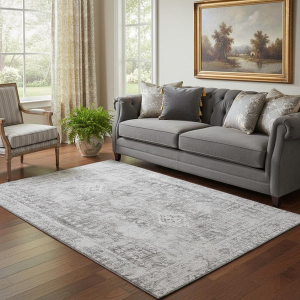 HomeRoots 5' X 8' Charcoal & Silver Oriental Rug – Washable, UV Protected, Pet-Friendly & Stylish Home Accent 691982