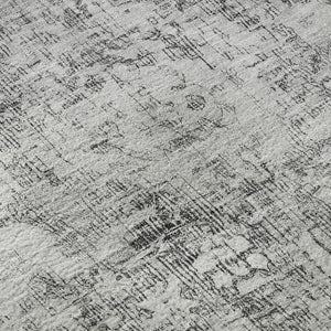 HomeRoots 8' X 8' Charcoal and Silver Oriental Round Rug with UV Protection for Stylish, Easy-Care Living Spaces 691983