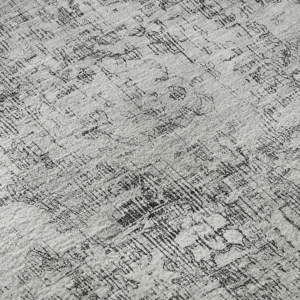 HomeRoots 8' X 8' Charcoal and Silver Oriental Round Rug with UV Protection for Stylish, Easy-Care Living Spaces 691983