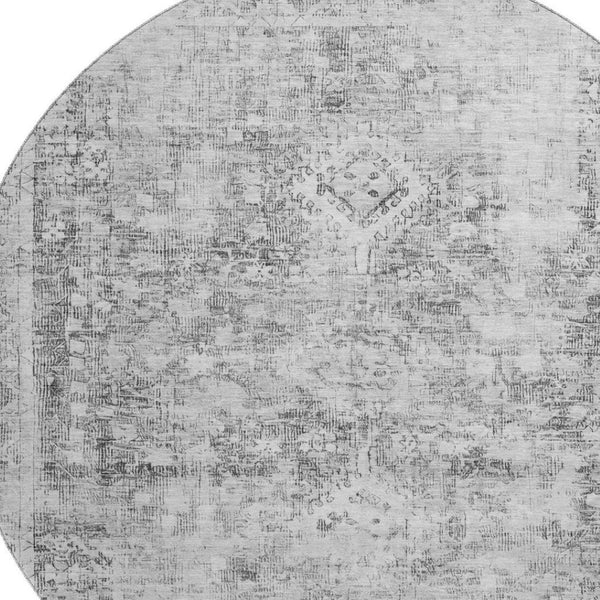 HomeRoots 8' X 8' Charcoal and Silver Oriental Round Rug with UV Protection for Stylish, Easy-Care Living Spaces 691983