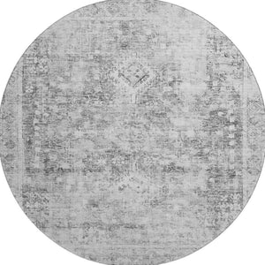 HomeRoots 8' X 8' Charcoal and Silver Oriental Round Rug with UV Protection for Stylish, Easy-Care Living Spaces 691983
