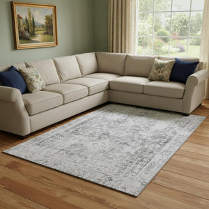 HomeRoots 8' Charcoal & Silver Washable Area Rug - Durable, Stylish, UV-Protected, Perfect for Homes with Kids & Pets 691984