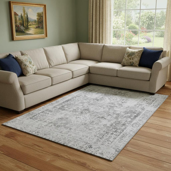 HomeRoots 8' Charcoal & Silver Washable Area Rug - Durable, Stylish, UV-Protected, Perfect for Homes with Kids & Pets 691984