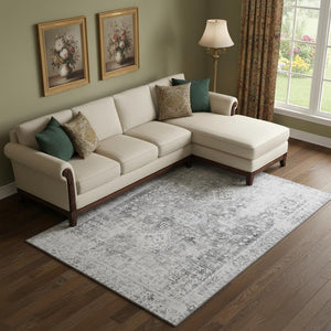 HomeRoots 9' X 12' Charcoal Silver Oriental Area Rug – Washable, UV Protected, Stain Resistant for Busy Homes 691985