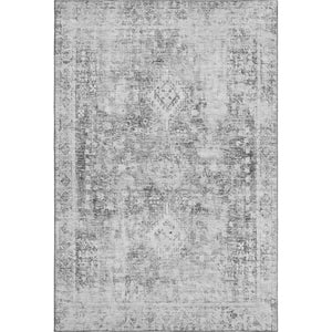 HomeRoots 9' X 12' Charcoal Silver Oriental Area Rug – Washable, UV Protected, Stain Resistant for Busy Homes 691985