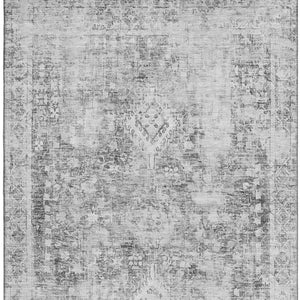 HomeRoots 9' X 12' Charcoal Silver Oriental Area Rug – Washable, UV Protected, Stain Resistant for Busy Homes 691985