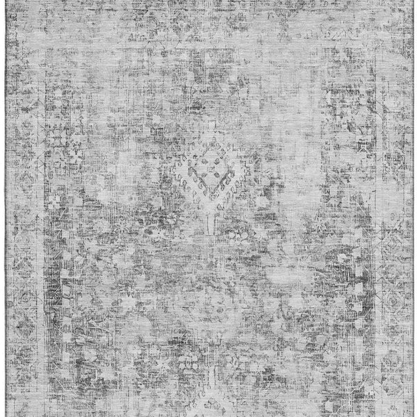 HomeRoots 9' X 12' Charcoal Silver Oriental Area Rug – Washable, UV Protected, Stain Resistant for Busy Homes 691985