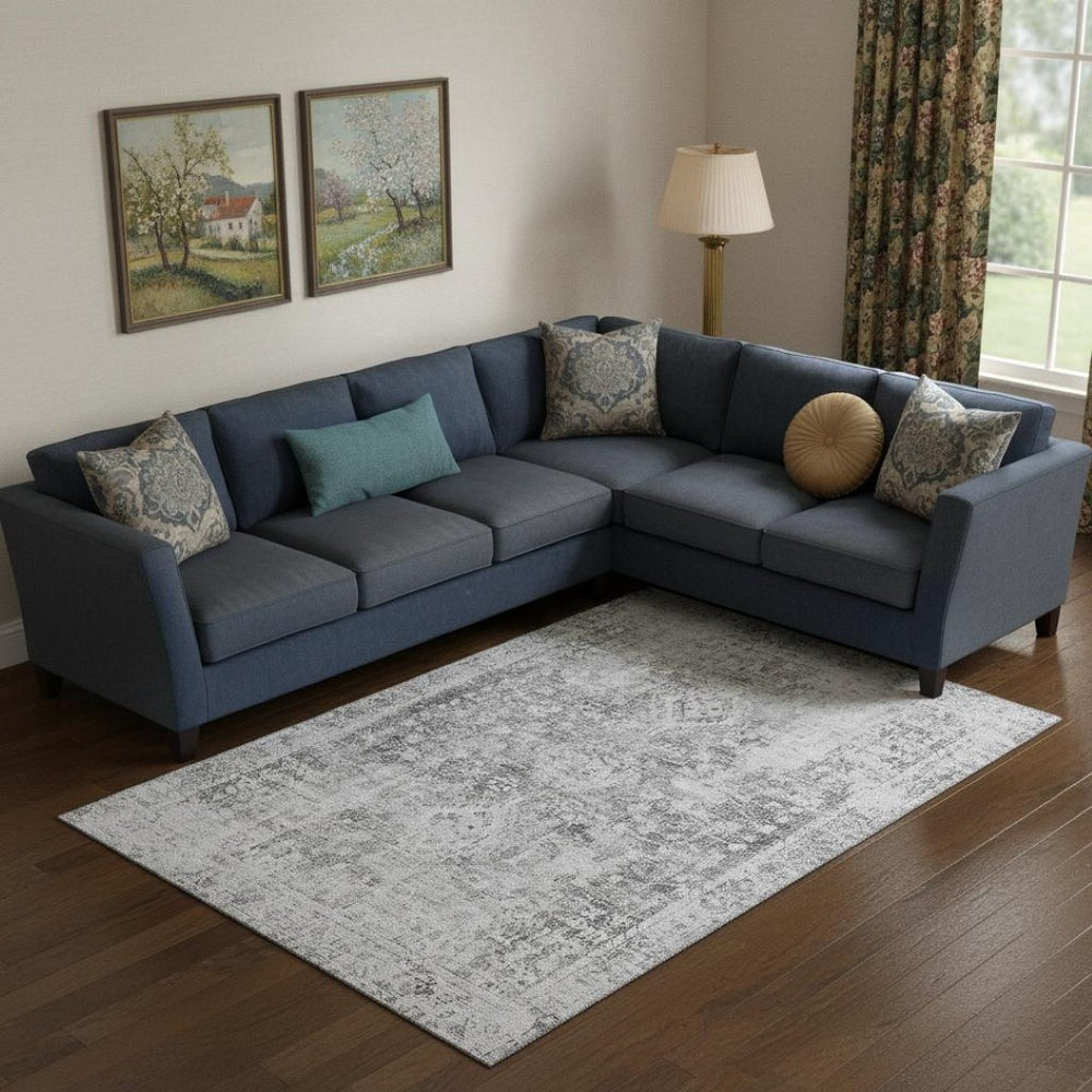HomeRoots 10' X 14' Charcoal & Silver Oriental Area Rug - Stylish, Washable, UV Protection, Stain Resistant! 691986
