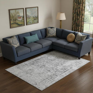 HomeRoots 10' X 14' Charcoal & Silver Oriental Area Rug - Stylish, Washable, UV Protection, Stain Resistant! 691986