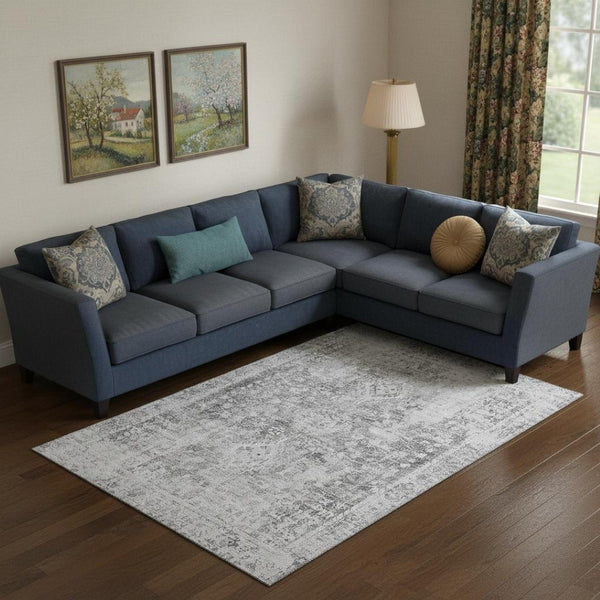 HomeRoots 10' X 14' Charcoal & Silver Oriental Area Rug - Stylish, Washable, UV Protection, Stain Resistant! 691986