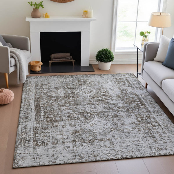 HomeRoots 5' X 8' Chocolate and Ivory Oriental Area Rug – Washable, Stain-Resistant, UV Protected Elegance 691988