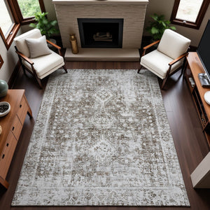 HomeRoots 5' X 8' Chocolate and Ivory Oriental Area Rug – Washable, Stain-Resistant, UV Protected Elegance 691988