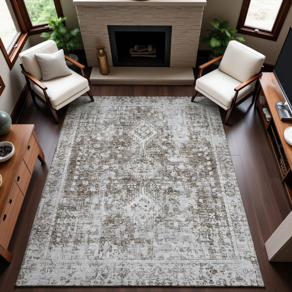 HomeRoots 5' X 8' Chocolate and Ivory Oriental Area Rug – Washable, Stain-Resistant, UV Protected Elegance 691988