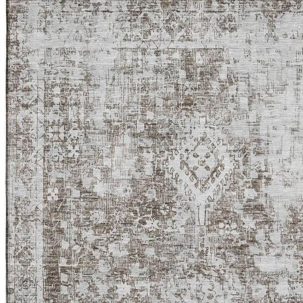 HomeRoots 9' X 12' Chocolate & Ivory Oriental Area Rug - Washable, UV-Protected, Stain-Resistant Beauty! 691991