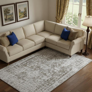 HomeRoots 10' X 14' Chocolate and Ivory Oriental Area Rug - Durable, Washable, UV-Protected for Easy Living 691992
