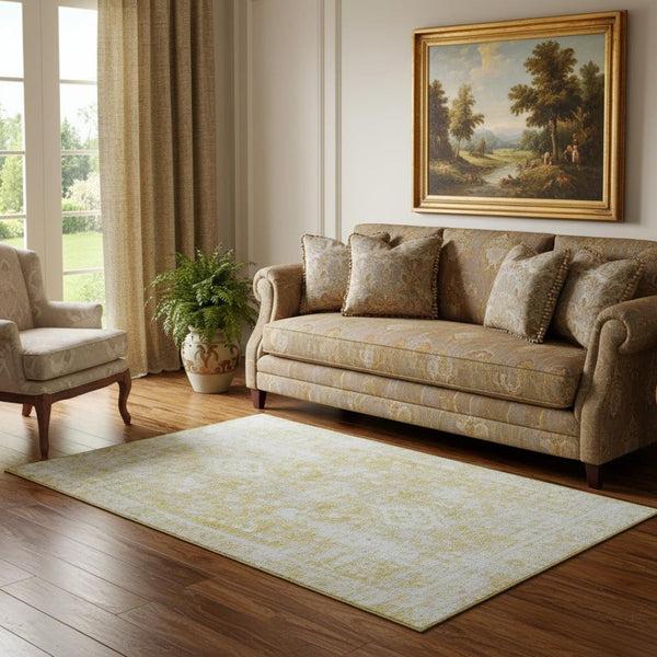 HomeRoots 5' X 8' Elegant Gold and Silver Oriental Washable Area Rug with UV Protection for Any Space 691994