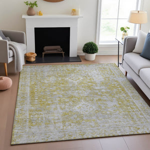 HomeRoots 5' X 8' Elegant Gold and Silver Oriental Washable Area Rug with UV Protection for Any Space 691994