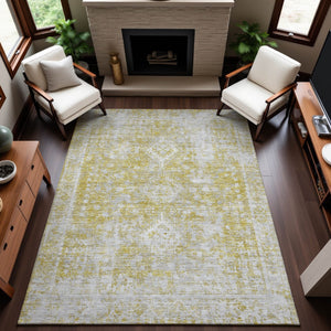 HomeRoots 5' X 8' Elegant Gold and Silver Oriental Washable Area Rug with UV Protection for Any Space 691994